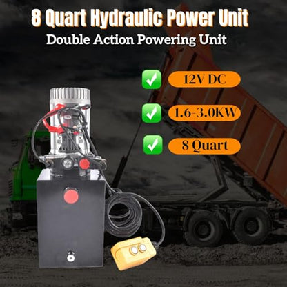 8 Quart Double Acting Hydraulic Power Unit 3200 PSI, 12V DC - color: Double Acting, size: 8 Quart