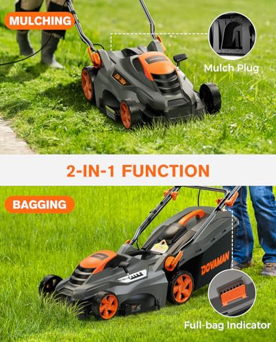 DOVAMAN 13 Amp 16" Lawn Mower, 98% Collection w/13.2-Gallon Bag