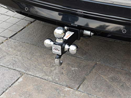 TOPTOW 64180L Trailer Receiver Hitch Triple Ball Mount with Hook, Fits for 2 inch Receiver, Chrome Balls, 2 inch Shank, with 5/8 inch Lock - size: Chrome Ball w/ Lock