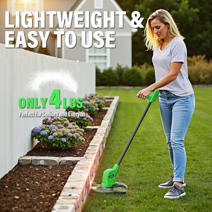 Cordless Weed Wacker 20V, Battery Powered String Trimmer, 10-Inch - color: Dark green