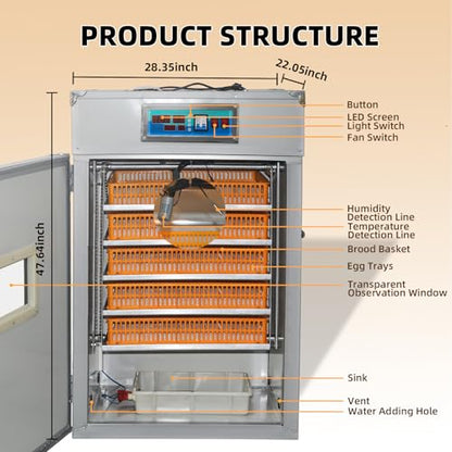 XKV 440 Egg Large Incubator with Automatic Egg Turning,with Viewing Window - size: 440 Egg-265L