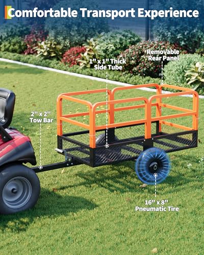 Garvee ATV Trailer Heavy Duty Steel Dump Cart 1600 Lbs 22 Cubic Feet Garden Utility Trailer,Hand Pull or Foot Pedal with Removable Sides Tow Behind Dump Cart for ATV, UTV, Lawn Mowers and Tractors