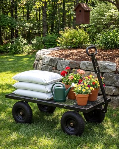 Garvee Versatile Outdoor Utility Cart-1000LBS Heavy-Duty, 13" All-Terrain Pneumatic Tires, Vehicle-Connectable, Easy Maneuverable Lawn Cart with Removable Mesh Panels for Gardening & Landscaping,Black - color: Black