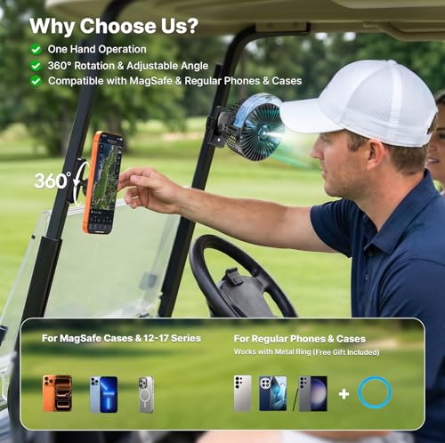 BOYISEN Magnetic Golf Cart Fan with Mister, 12000mAh Battery Portable Fan - color: Black-1 Pack+Holder