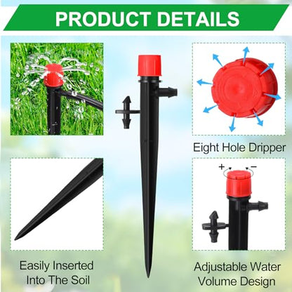 SiliFine 32 Pcs Drip Irrigation Emitters Garden Drip Emitters for 1/4 Inch Tubing Irrigation Drippers Sprayer 360 Degree Water Flow Drippers for Garden Flower Bed(Red and Blue,Double Hook) - style: Double Hook