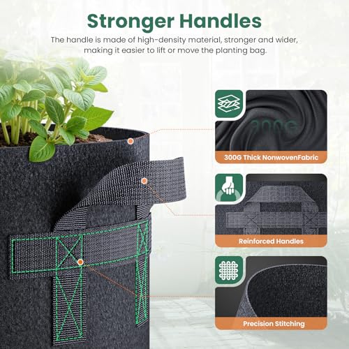 Jorvila 5-Pack 5 Gallon Grow Bags - color: Black, size: 5 Gallon
