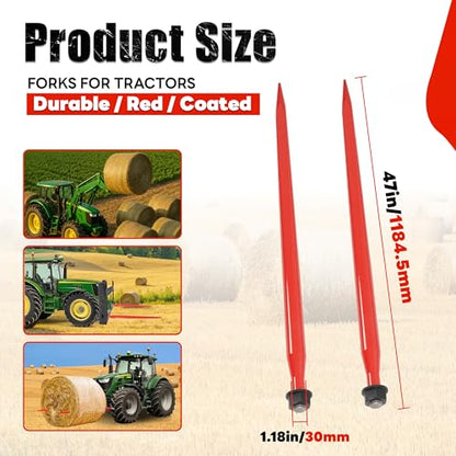 Pair Hay Spear 47" Bale Spear Quick Attach Square Hay Bale Spears