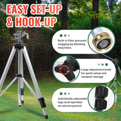 YAMATIC Impact Sprinkler, 21-50in Height Adjustable Tripod Base, 1 PCS