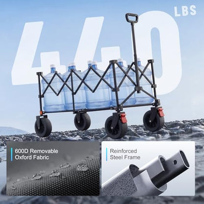 Overmont 46.6" L Extended Collapsible Wagon - 440LBS with All-Terrain Wheel - color: Black, size: 440LBS