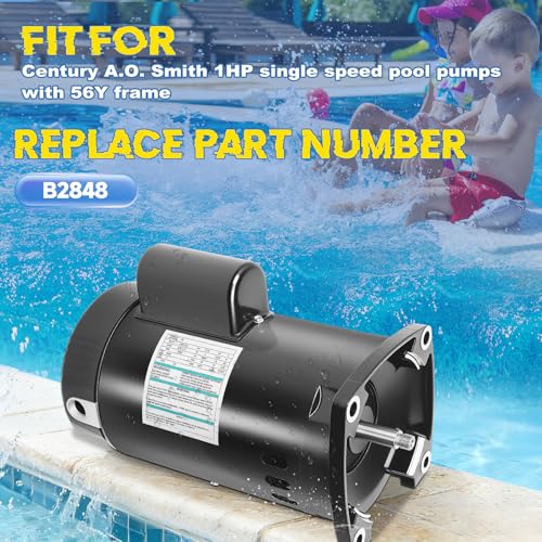 B2848 Pool Pump Motor 1HP 56Y Frame Replacement for Century A.O. Smith - size: 1 HP B2848 56Y Frame