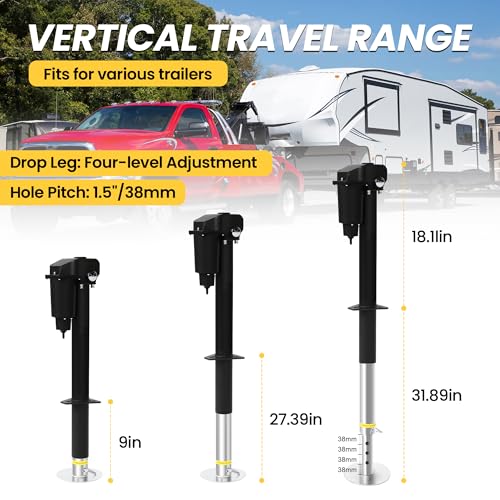 12V Electric Tongue Jack 3500lb A-Frame Heavy Duty Trailer Jack 18” Travel Add 4.5” with The Drop Foot & LED Light for Travel Trailer Camper,Protective Cover Included