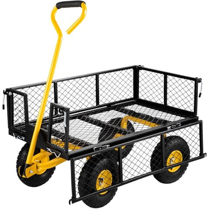 Heavy Duty Steel GCart 900 lbs Capacity, Removable Mesh Sides Convert to Flatbed, Utility Metal Wagon with 180° Rotating Handle 10" Tires Ideal for Garden, Farm, Yard Work