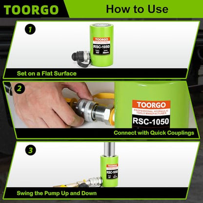 10 Ton Hydraulic Cylinder Jack,2” Stroke Hydraulic Ram Jack, Porta Power Automatic Retracting Jack, Green - style: 10T
