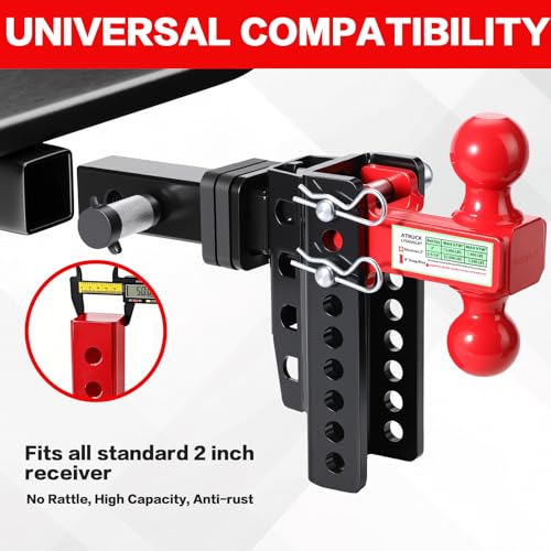 Zero-Noise Adjustable Trailer Hitch for 2 Inch Receiver - 8 Inch Drop/Rise - color: Red, size: 8 Inch Drop/Rise