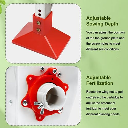 Double-Cylinder Handheld Corn Peanut Seeder Fertilizer, Manual Seeding Machine Garden Push Seeder, Depth Adjustable Soybean Vegetable Seeding Machine Garden Seeder Row Planter