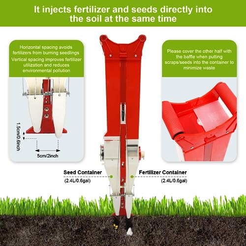 Double-Cylinder Handheld Corn Peanut Seeder Fertilizer, Manual Seeding Machine Garden Push Seeder, Depth Adjustable Soybean Vegetable Seeding Machine Garden Seeder Row Planter