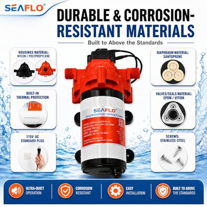 SEAFLO 33 Series 110V/115V AC Fresh Water Pump, 3.3 GPM 45 PSI Self-Priming Pressure Pump with Smart Pressure Switch, Automatic Demand Pump for RV, Caravan Marine Boat Industrial Use, 4-Year Warranty - style: 3.3 GPM | 115V