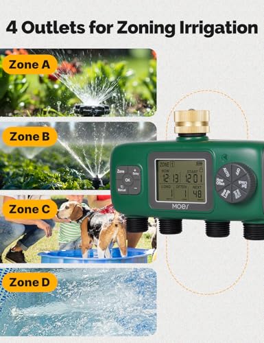 MOES 4 Zone Sprinkler Timer for Garden Hose,Brass Inlet Water Timer - size: 4 Outlet