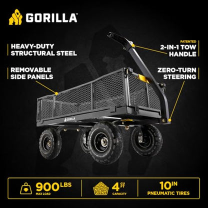 Gorilla Carts Steel Utility Cart, 900 lb. Capacity, 4 Cu Ft, Black