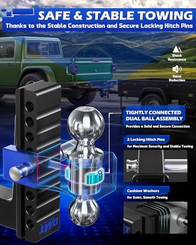 OMT Adjustable Trailer Hitch, 2 Inch Receiver, 12500 LBS Drop Hitch - color: Black-Blue, size: 2" Shank & 8" Drop