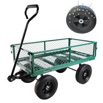 Wagon with Removable Sides - Can be Used in Farms, Warehouses etc - Dump Cart - Solid Green Wheels - color: Green Solid Wheels