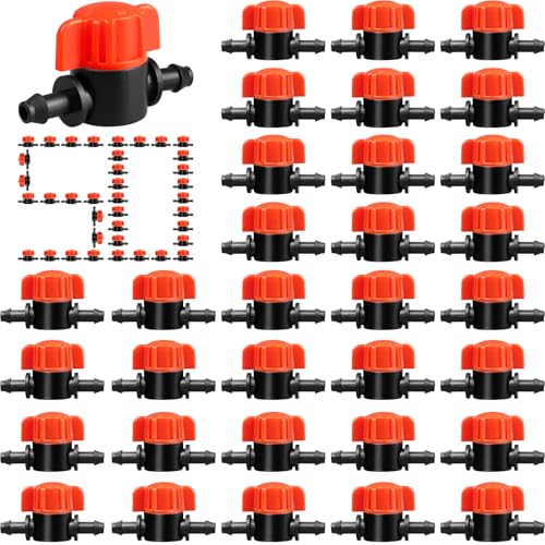 Gardrip 1/4" Drip Irrigation Valve：50 Pack Drip Irrigation Shut Off Switch Valve Fits 1/4 Inch Drip Irrigation Tubing Drip Line Cut Off Valve for Garden Lawn Irrigation System - size: 1/4" Irrigation Valves