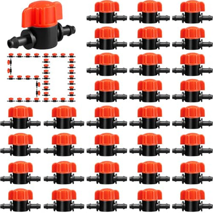 Gardrip 1/4" Drip Irrigation Valve：50 Pack Drip Irrigation Shut Off Switch Valve Fits 1/4 Inch Drip Irrigation Tubing Drip Line Cut Off Valve for Garden Lawn Irrigation System - size: 1/4" Irrigation Valves