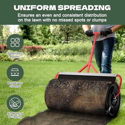 Compost Peat Moss Spreader with Brush Mesh Cleaner, 30 Inch Lawn Roller - size: 30 INCH