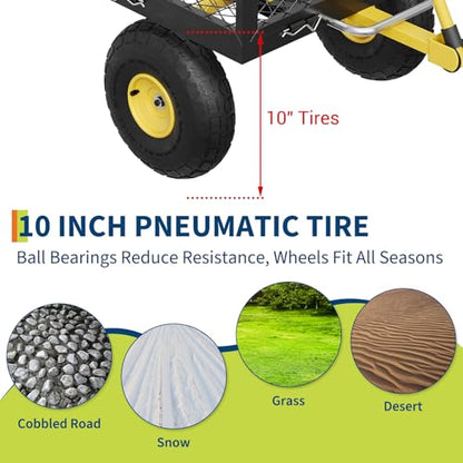 900 lb Heavy Duty Steel Garden Dump Cart, Utility Yard Wagon - Removable Mesh Sides - 10" Pneumatic Tires - 180° Swivel Handle - Outdoor Lawn & Farm Hauling - Black/Yellow, TC1840-3 - color: Black