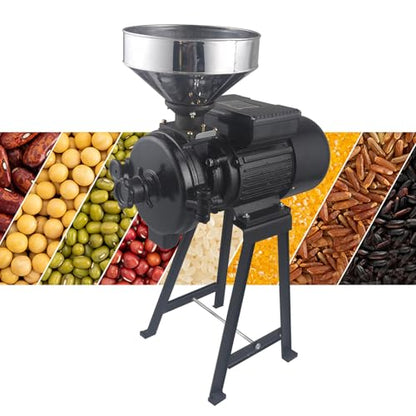 Electric Grain Grinder Mill,110V 1500W Commercial Corn Mill Grinder Machine Feed Mill Wheat Grinder, Thickness Adjustable Flour Mill Cereals Grinder with Stainless Steel Funnel 1400r/m - color: Dry & Wet Grinder All Black