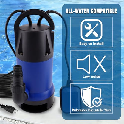 1.5HP Sump Pump, 4000GPH High Flow Clean&Dirty Water Pump - color: Blue 1