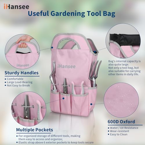 Pink Garden Tools Set 12-Piece, Gardening Gifts for Women - color: pink