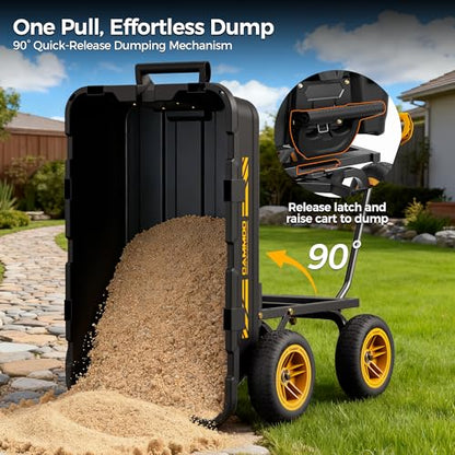 CAMMOO 10-in NO-Flat Tires 900lb Garden Dump Cart Wheelbarrow Garden Wagon - color: Black