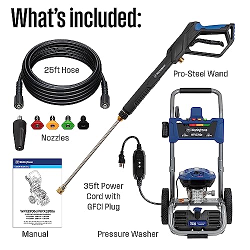 Westinghouse WPX2700e Electric Pressure Washer, 2700 Max PSI and 1.76 Max GPM, Induction Motor, Onboard Soap Tank, Spray Gun and Wand, 5 Nozzle Set, for Cars/Fences/Driveways/Homes/Patios/Furniture - style: 2700 Max PSI
