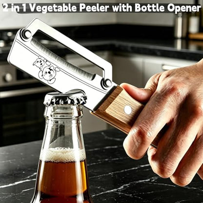 Maxjoy Vegetable Peeler, Stainless Steel Blade, Wooden Handle - color: Brown#Silver-11