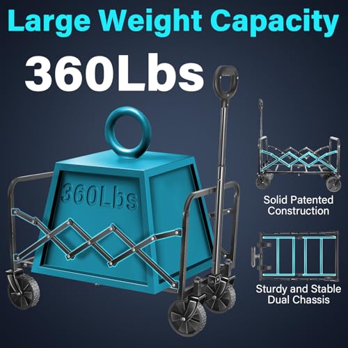 Collapsible Wagon Cart with Wheels, Compact 360 lb Folding Cart, Jet Black - color: Jet Black