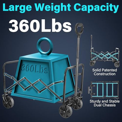 Collapsible Wagon Cart with Wheels, Compact 360 lb Folding Cart, Jet Black - color: Jet Black