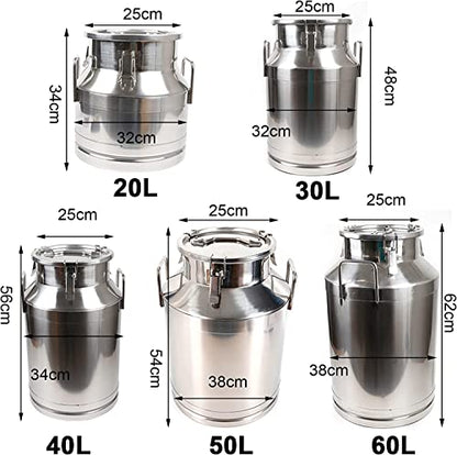 20-60L Stainless Steel Milk Can Wine Milk Bucket Wine Pail Bucket Milk Can Tote Jug with Sealed Lid Heavy Duty, with Independent Embedded Silicone Sealed Lid (50L) - size: 50L