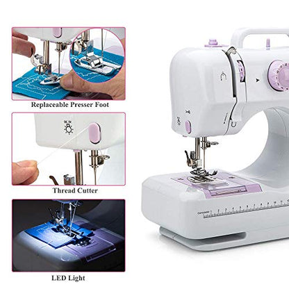 Mini Sewing Machine for Beginner by Phildim - Small Electric Sewing Machines with 2 Speed 12 Built-in Stitch Patterns PD-054-A12