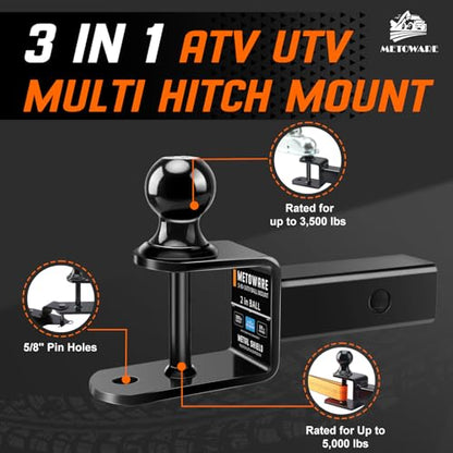 METOWARE ATV/UTV Trailer Hitch 3-in-1 Towing Ball Mount, Fit 2'' Receiver - size: 2"Receiver