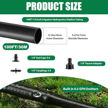 100FT Drip Line Kit Kalolary 1/4 Inch Hydroponics Dripline Hose