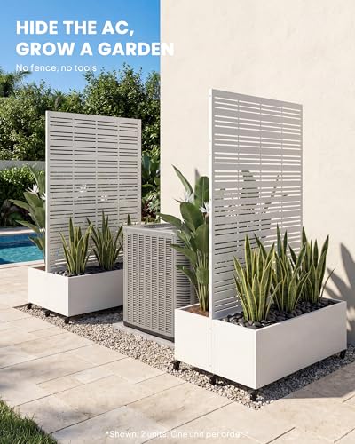 Louvered Privacy Planter Box with Trellis, Patio Balcony - White - color: Dual Planter Box - Matte White