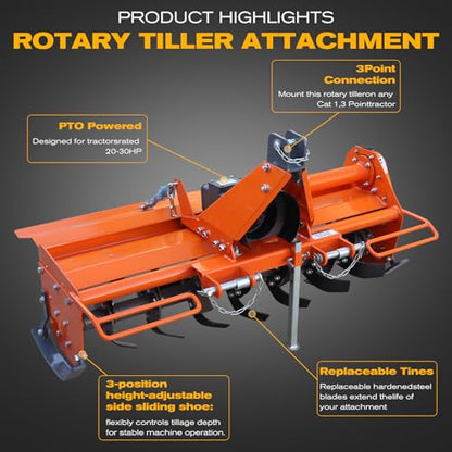 3 Point Rotary Tiller Attachment, Fits Cat 1 Tractors - size: 49 Inch