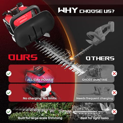24-Inch 36cc 2 Cycle Gas Powered Dual Sided Hedge Trimmer (Red, 36cc) - color: Red, size: 36cc