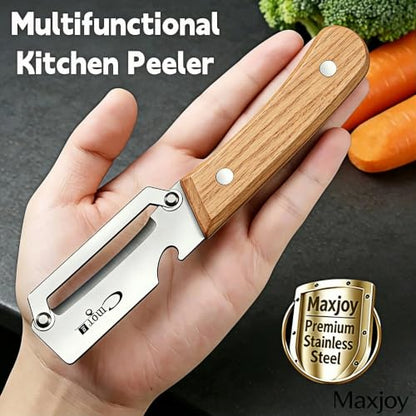 Maxjoy Vegetable Peeler, Stainless Steel Wooden Handle for Potato, Fruit - color: Brown#Silver