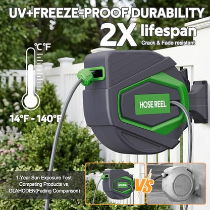 Retractable Garden Hose Reel, 1/2 in x 100 Ft, for Garden Watering