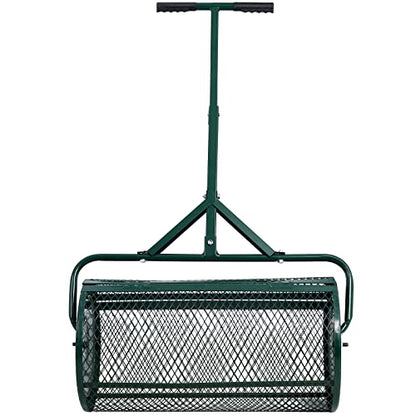 Peat Moss Spreader 24", Compost Spreader Roller, Heavy-Duty Metal Mesh, T-Handle for Lawn, Garden, Manure, Topsoil, 24" W x 27.5" L, Green