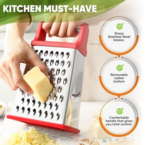 Spring Chef Stainless Steel XL Cheese Grater for Kitchen, Red - color: Red