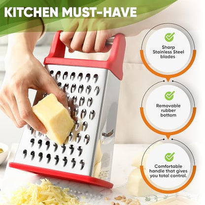 Spring Chef Stainless Steel XL Cheese Grater for Kitchen, Red - color: Red
