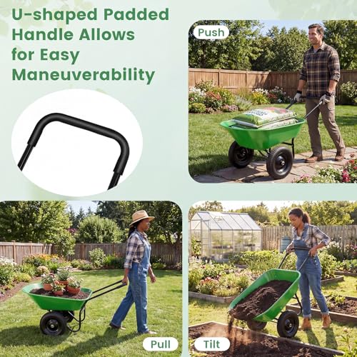 S AFSTAR Wheelbarrow Cart, Heavy Duty Garden Cart with Two 14-inch Pneumatic Tires, Utility Cart for Outdoor Lawn Yard Farm Ranch (Bright Green) - color: Bright Green